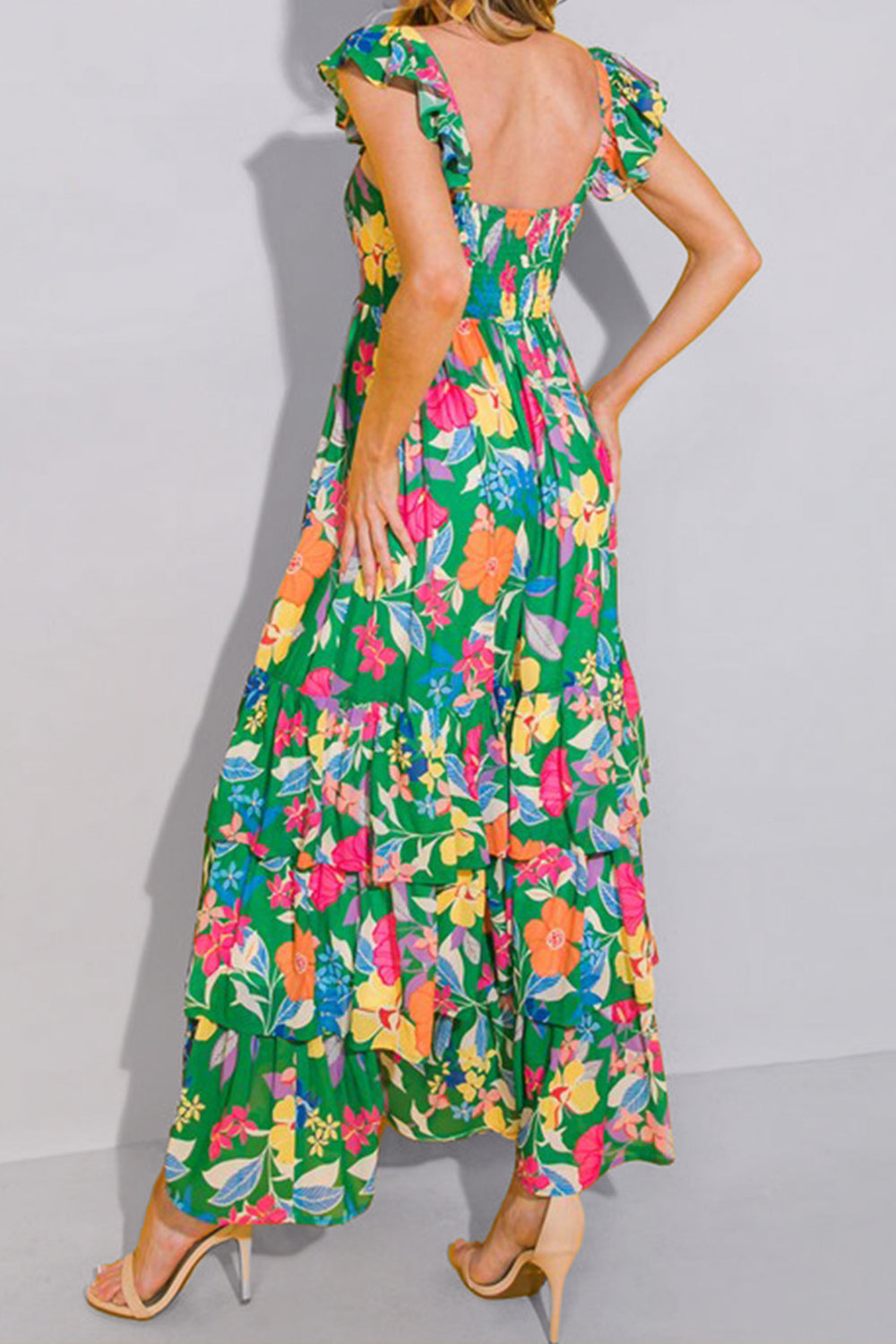 Tiered Ruffled Printed Sleeveless Dress - Siennasass