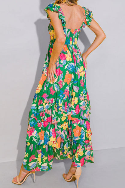 Tiered Ruffled Printed Sleeveless Dress - Siennasass