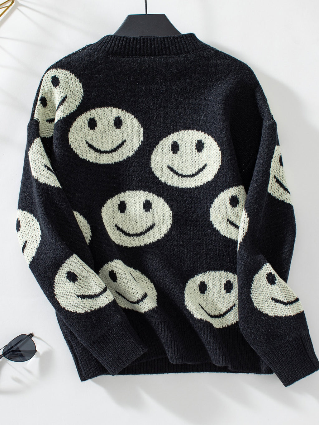 Smile Pattern Round Neck Long Sleeve Sweater - Siennasass