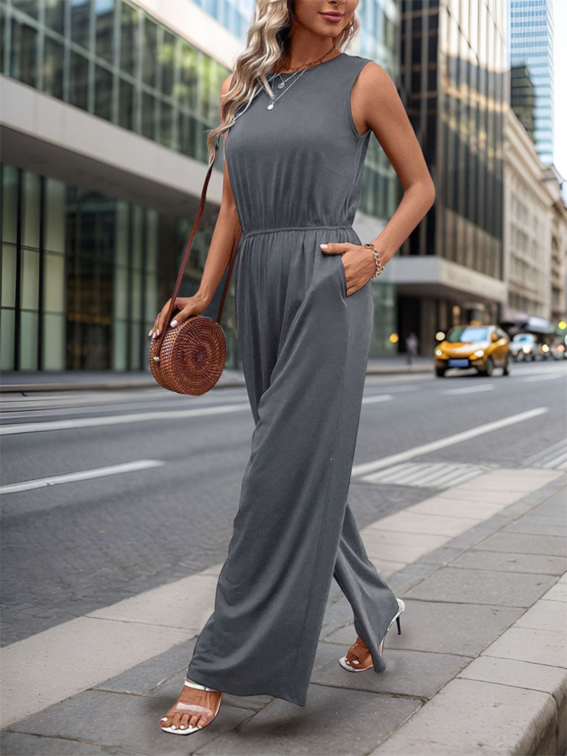 Round Neck Wide Leg Jumpsuit - Siennasass