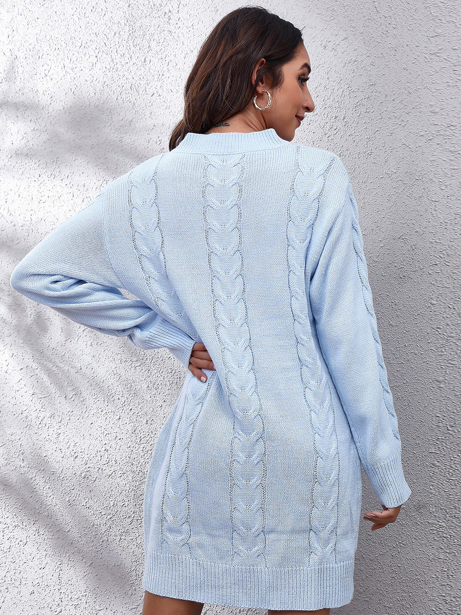 Cable-Knit Round Neck Sweater Dress - Siennasass