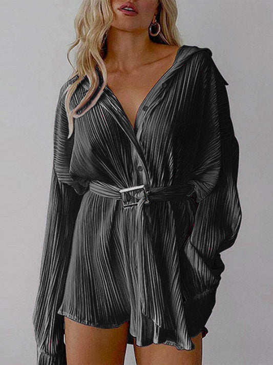 Button Up Dropped Shoulder Shirt Dress - Siennasass