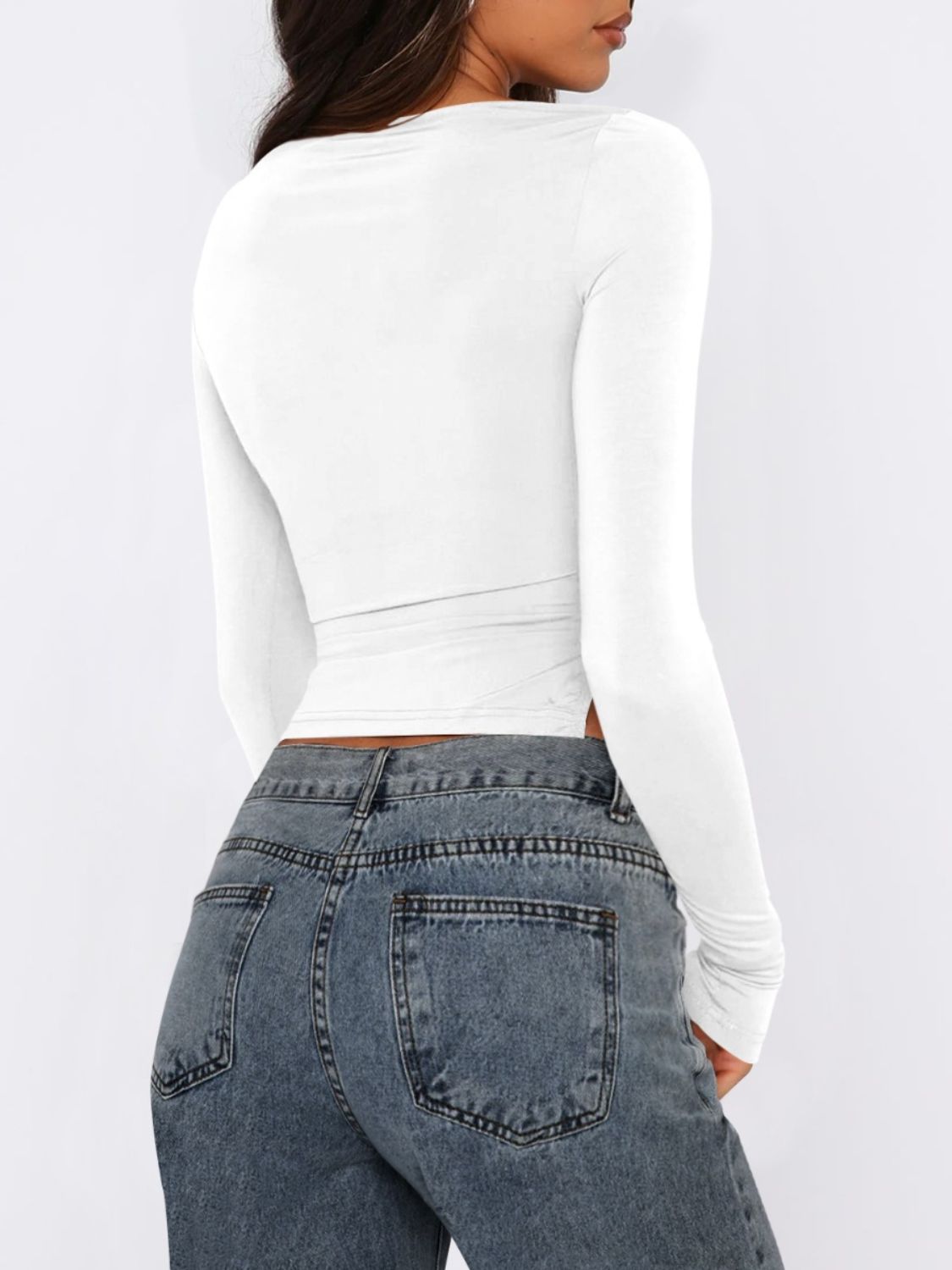 Tied Slit Round Neck Long Sleeve T-Shirt - Siennasass