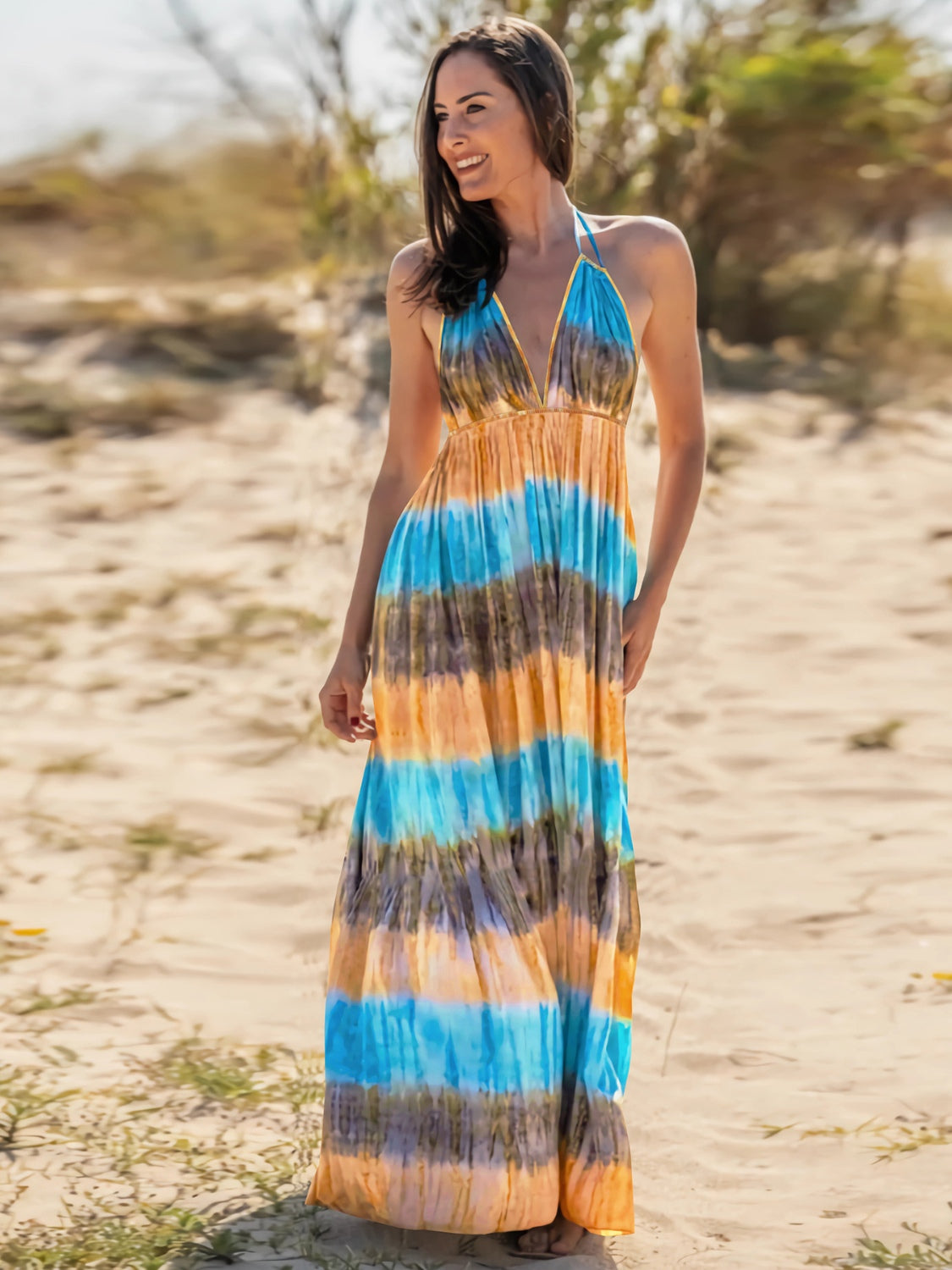 Tie-Dye Halter Neck Sleeveless Dress - Siennasass