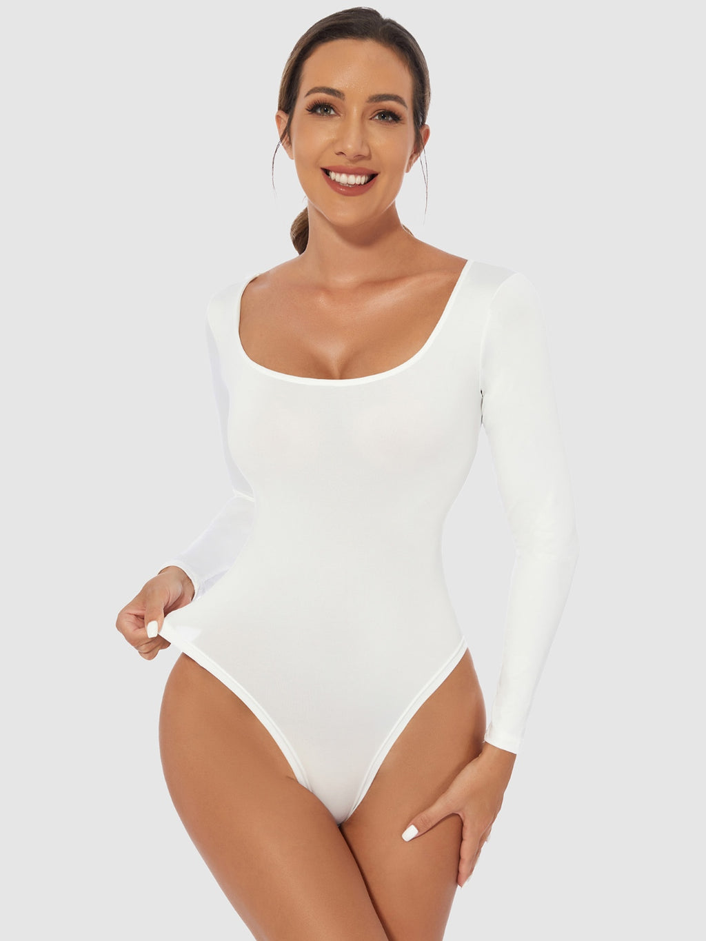 Full Size Scoop Neck Long Sleeve Bodysuit - Siennasass