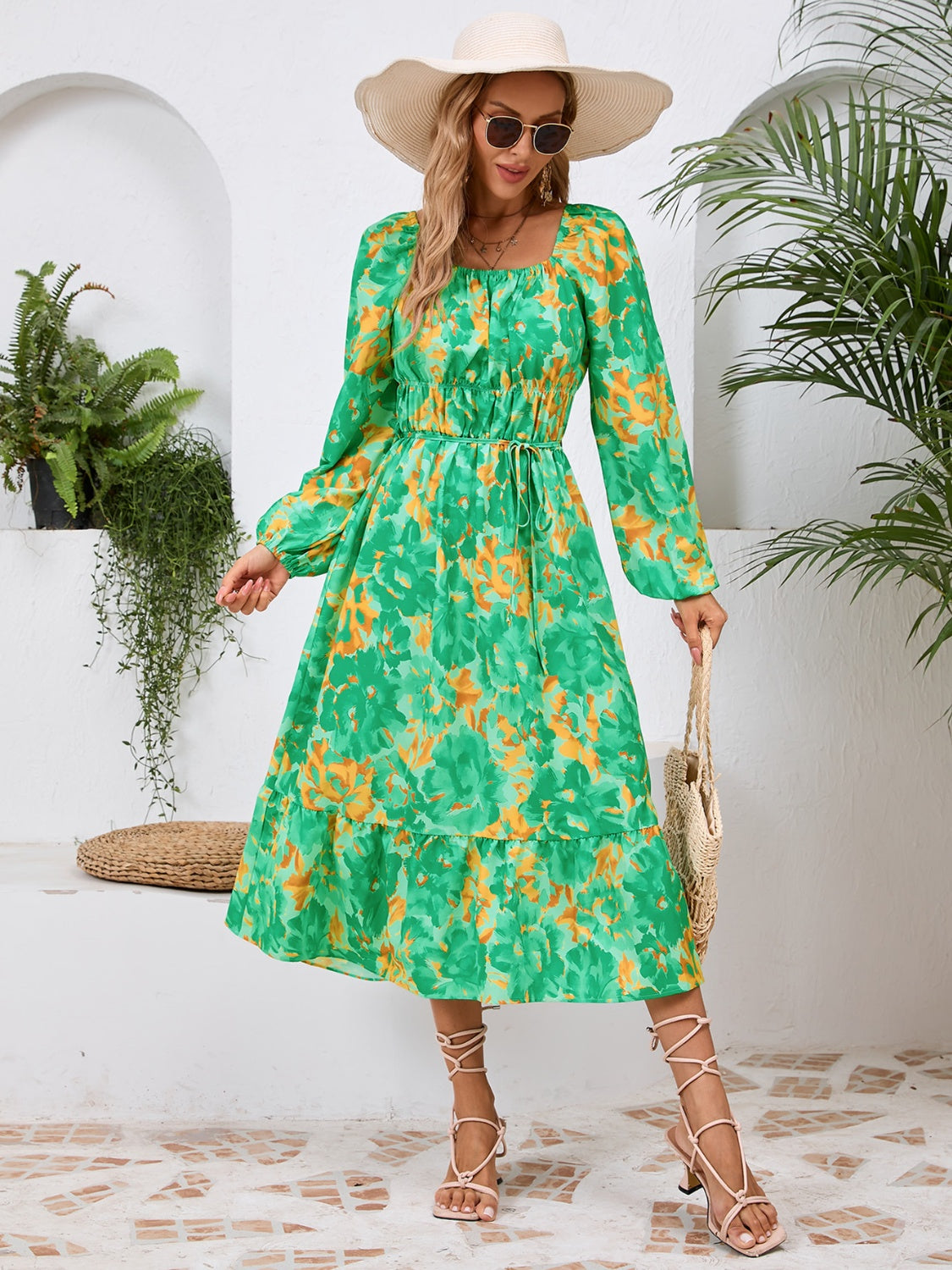 Printed Long Sleeve Midi Dress - Siennasass