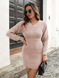 Rib-Knit V-Neck Sweater Dress - Siennasass
