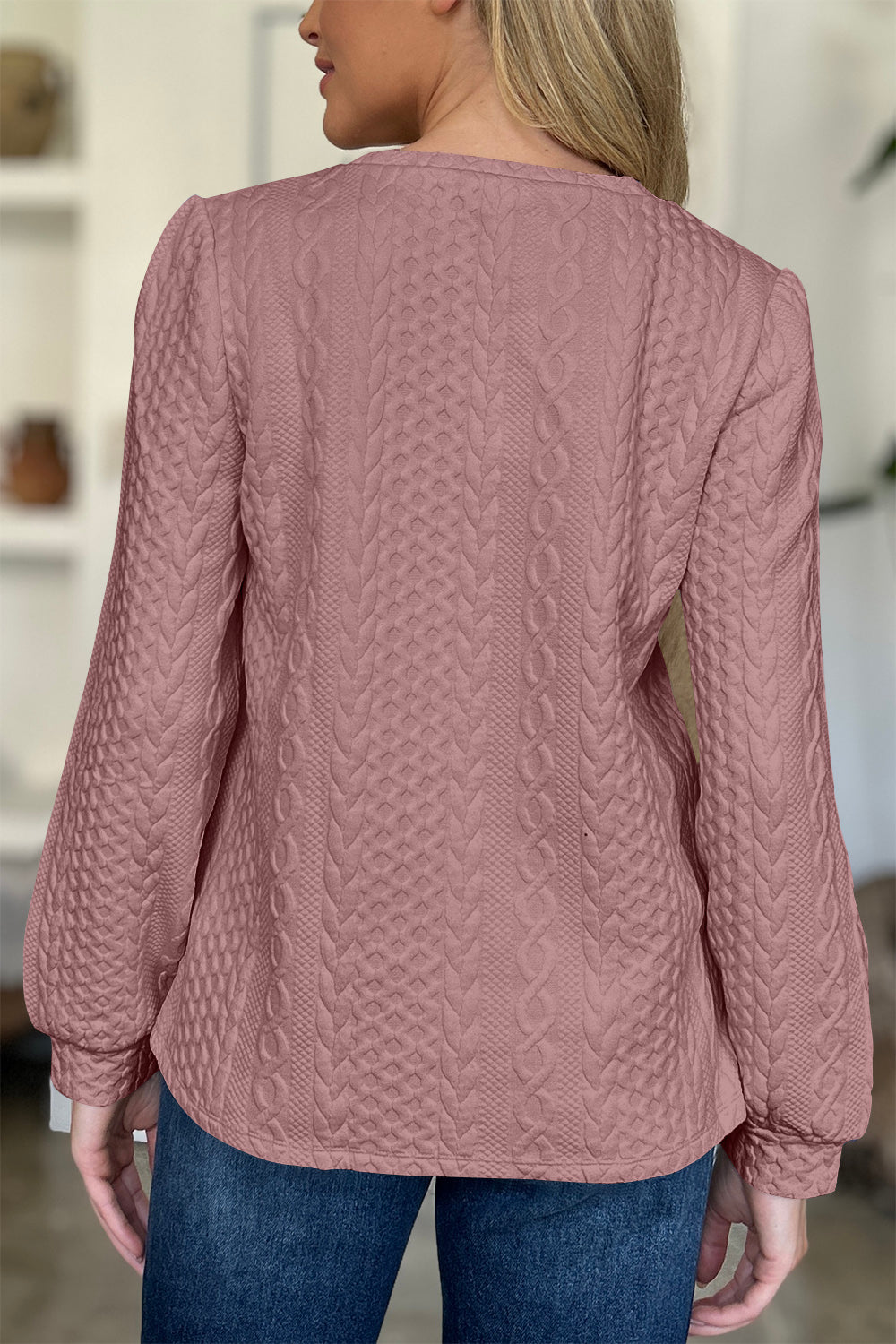 Textured Round Neck Long Sleeve Sweatshirt - Siennasass