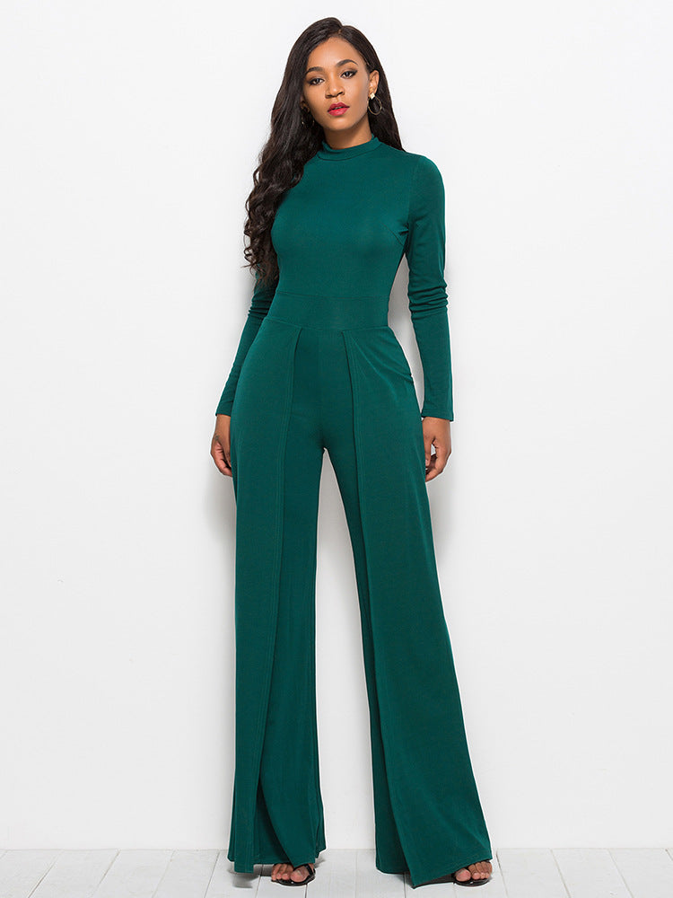Long Sleeve Mock Neck Wide Leg Jumpsuit - Siennasass