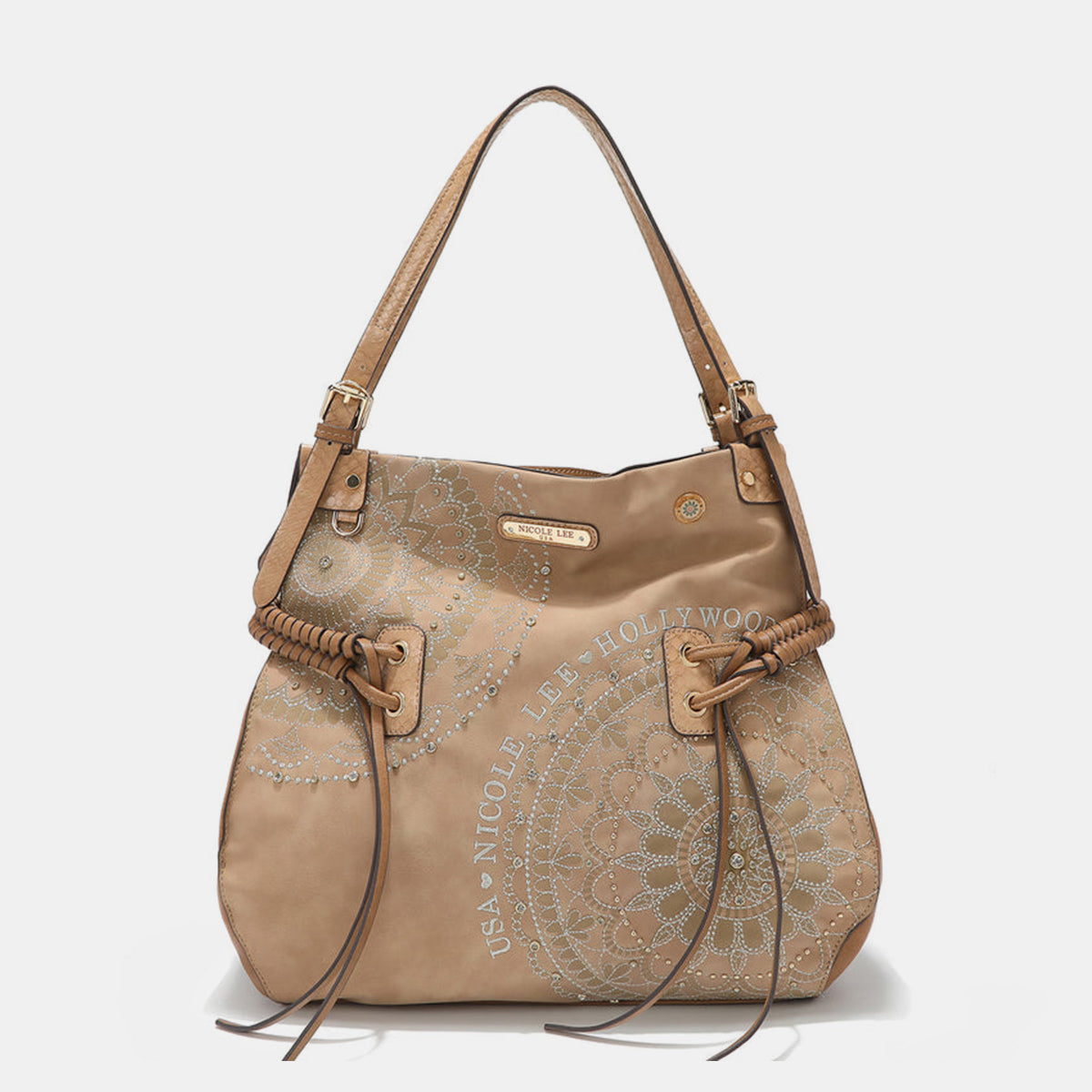 Nicole Lee USA Side Braided Tassel Inlaid Rhinestone Embroidery Hobo Bag - Siennasass