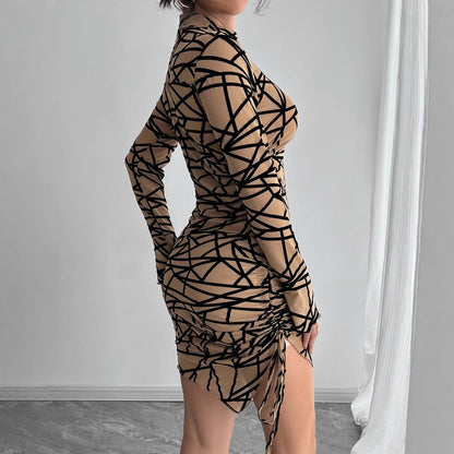 Stand-up Collar Long-sleeved Irregular Short Dress
