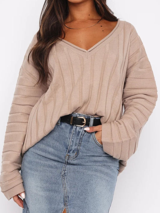 V-Neck Dropped Shoulder Sweater - Siennasass