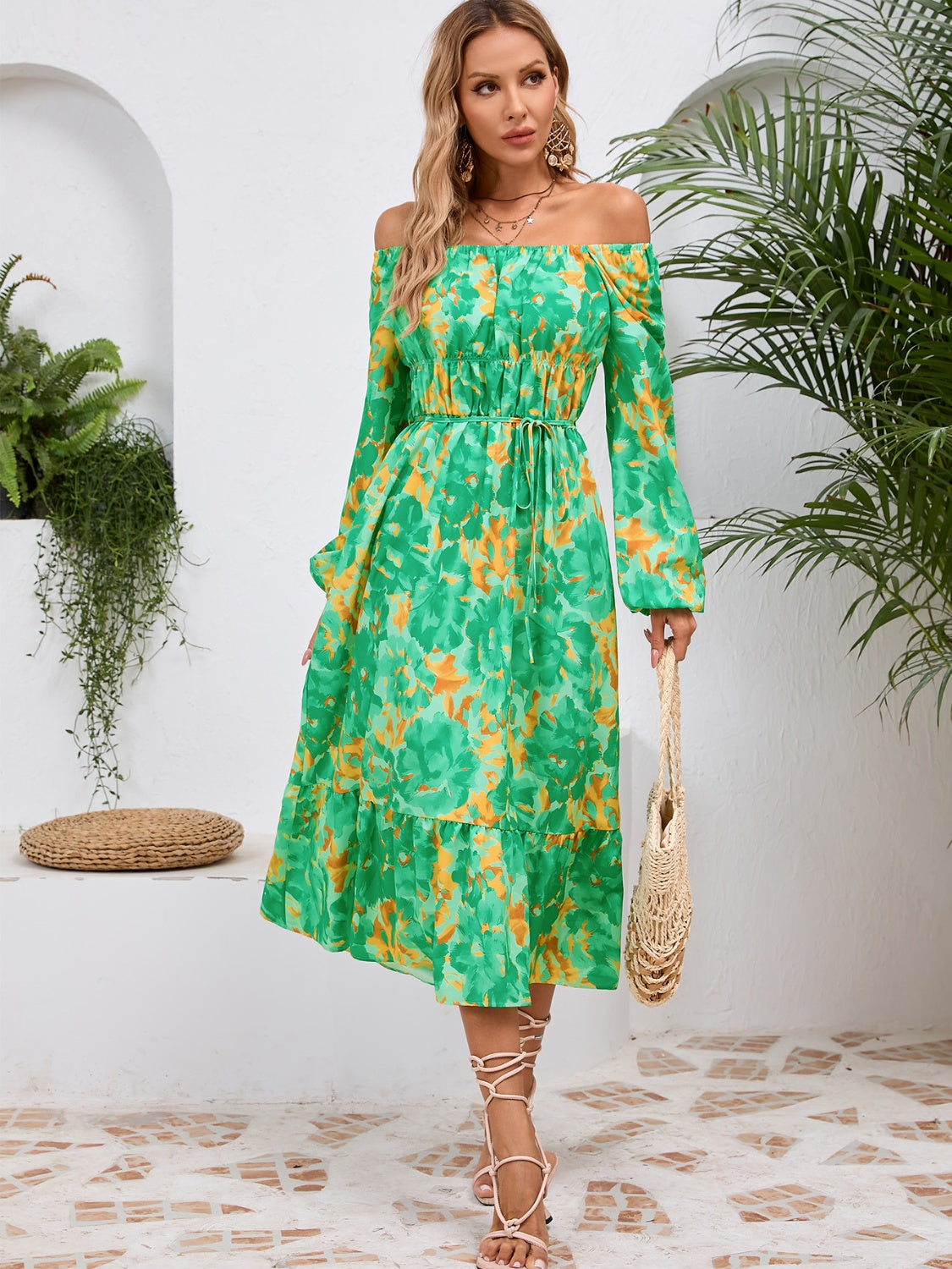 Printed Long Sleeve Midi Dress - Siennasass
