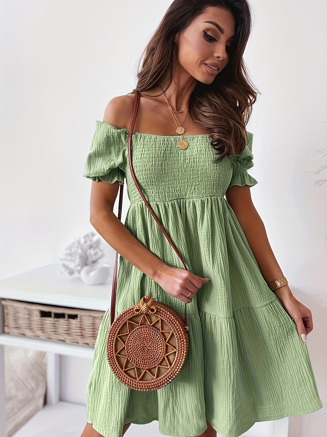 Full Size Ruffled Off-Shoulder Short Sleeve Dress - Siennasass