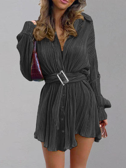 Button Up Dropped Shoulder Shirt Dress - Siennasass