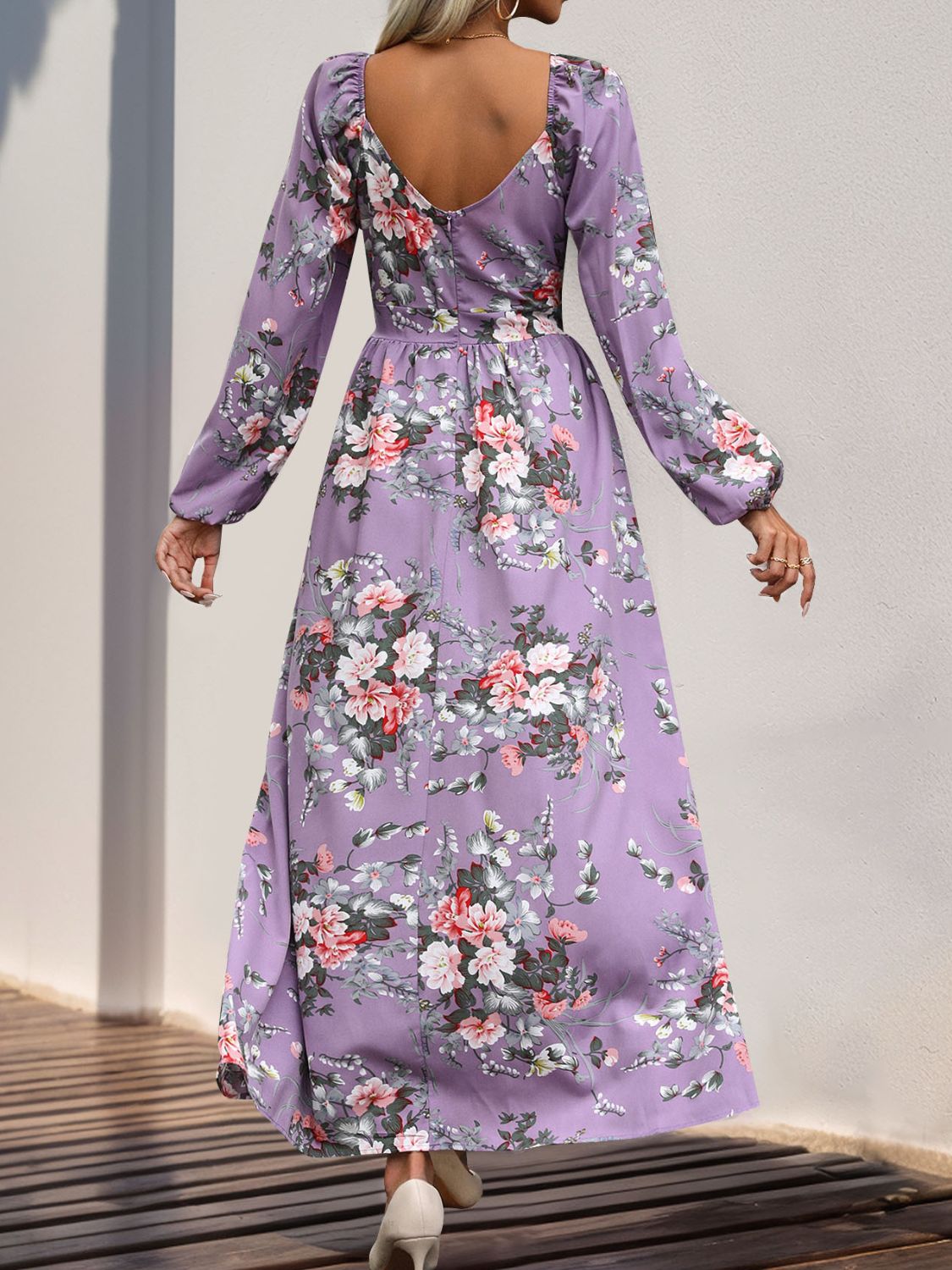 Slit Printed Surplice Long Sleeve Maxi Dress - Siennasass