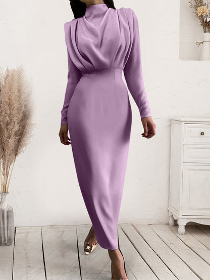 Ruched Turtleneck Long Sleeve Dress - Siennasass