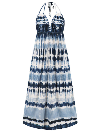 Tie-Dye Halter Neck Sleeveless Dress - Siennasass