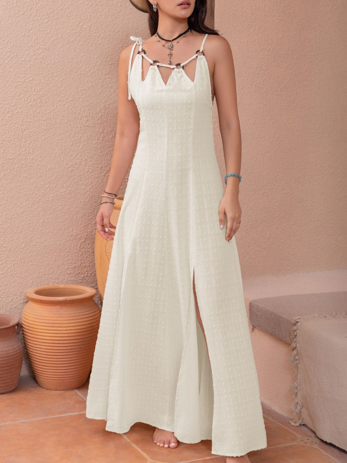 Swiss Dot Cutout Sleeveless Maxi Dress - Siennasass
