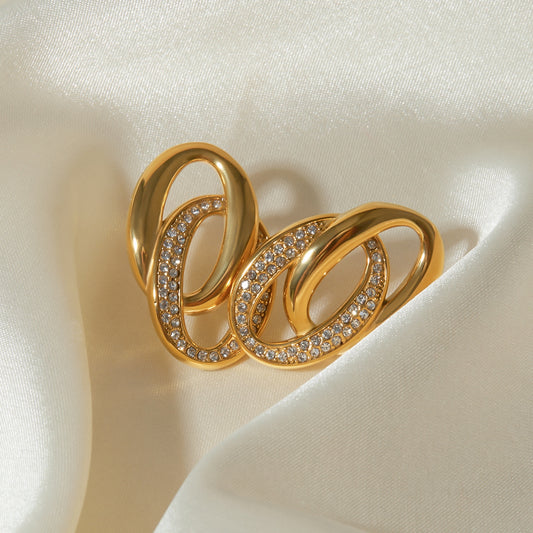 Stainless Steel Inlaid Rhinestone Double-Hoop Earrings - Siennasass