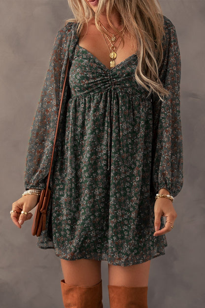 Ruched Printed Long Sleeve Mini Dress - Siennasass