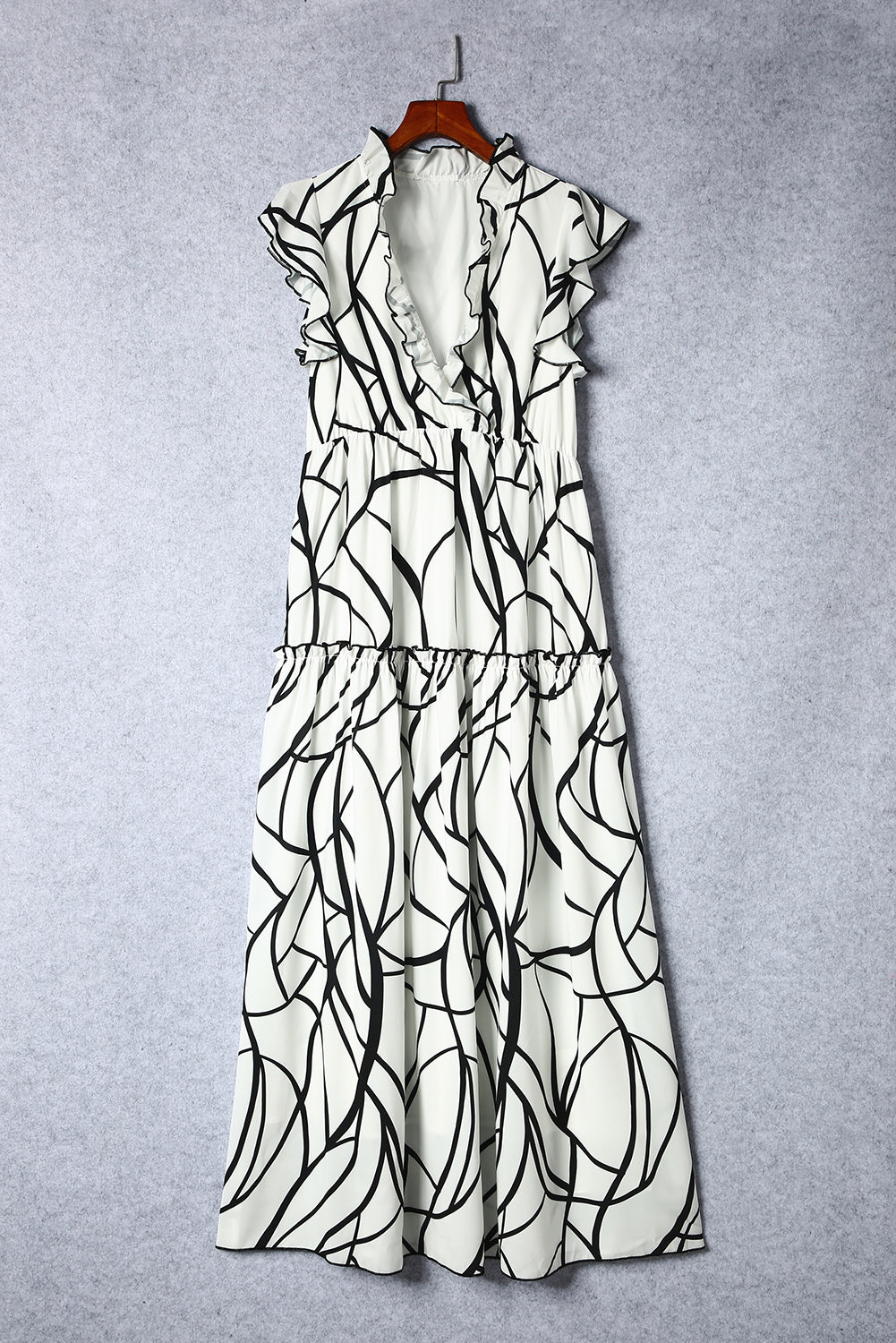 Ruffled Printed Surplice Cap Sleeve Dress - Siennasass