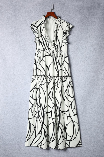 Ruffled Printed Surplice Cap Sleeve Dress - Siennasass