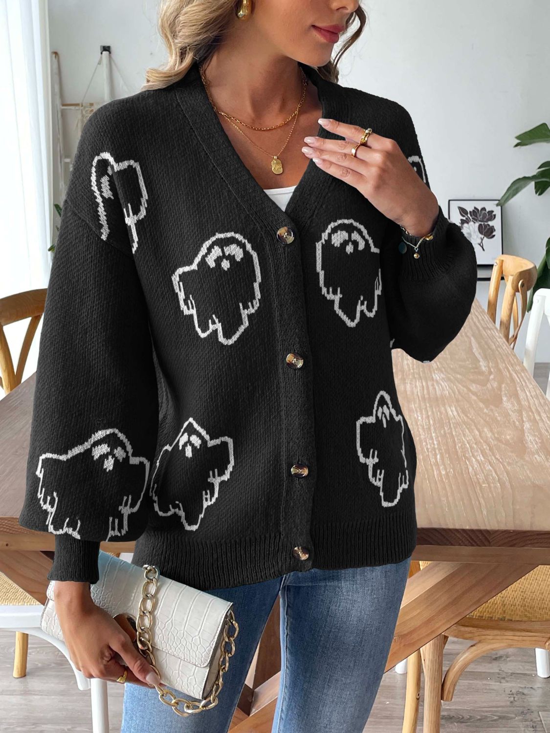 V-Neck Dropped Shoulder Cardigan - Siennasass