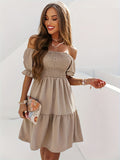 Full Size Ruffled Off-Shoulder Short Sleeve Dress - Siennasass