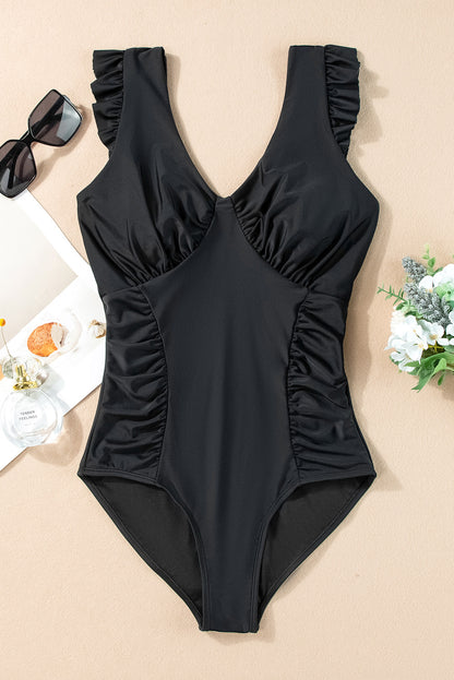 Full Size Ruched V-Neck One-Piece Swimwear - Siennasass