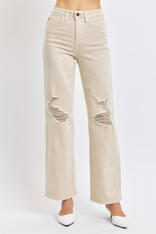 Judy Blue Full Size High Waist Distressed Wide Leg Jeans - Siennasass