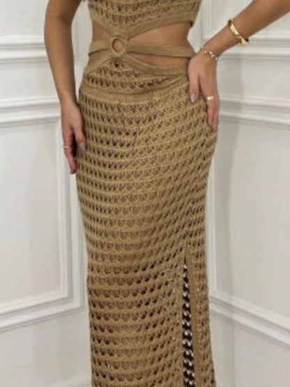 Pulloverkleid mit Cut-Outs, Schlitz und Rundhalsausschnitt