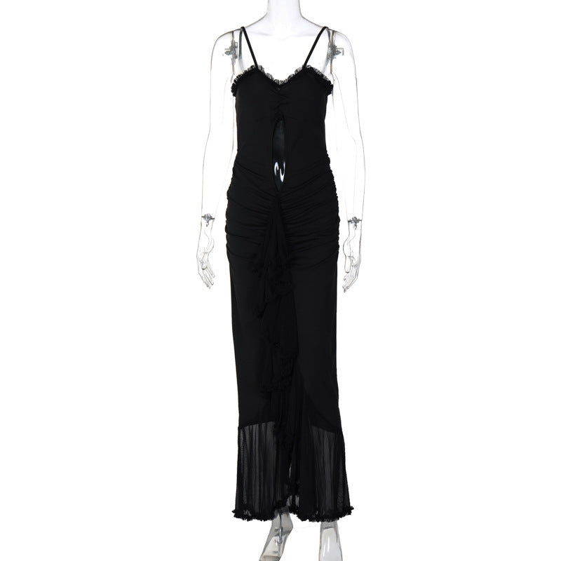 Würdiges Spaghettiträgerkleid aus Netzspitze