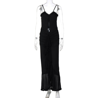 Würdiges Spaghettiträgerkleid aus Netzspitze