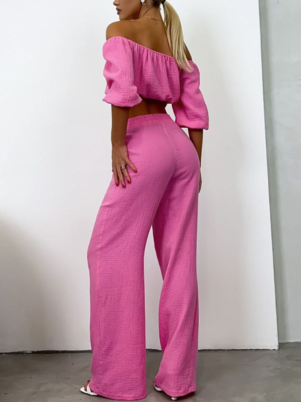 Off Shoulder Long Sleeve Top and Pants Set - Siennasass