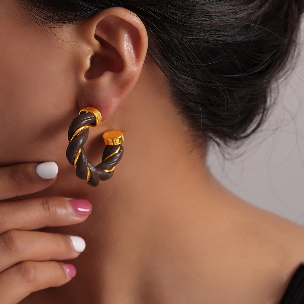 Twisted Leather Rope C-Hoop Earrings - Siennasass