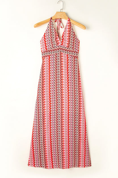 Slit Printed Halter Neck Dress - Siennasass