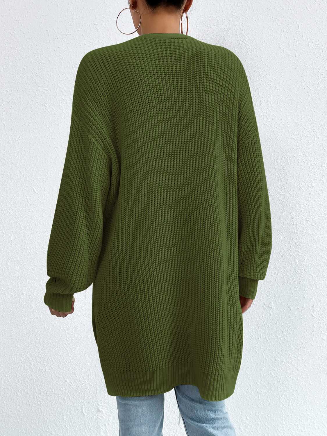 Open Front Dropped Shoulder Slit Cardigan - Siennasass