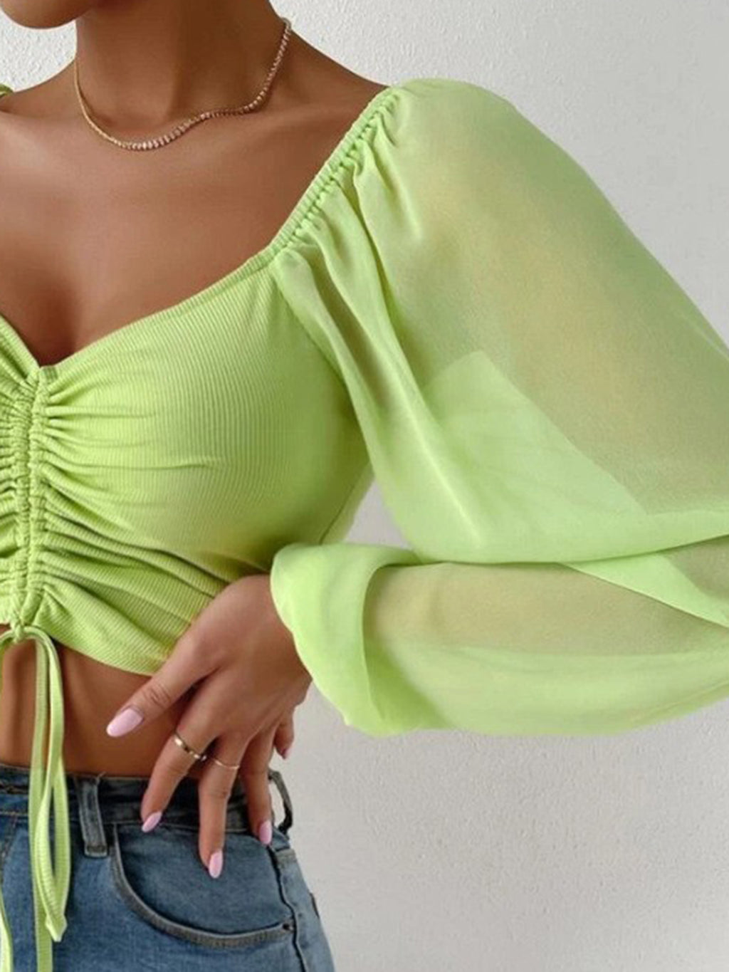 Drawstring Sweetheart Neck Cropped Top - Siennasass