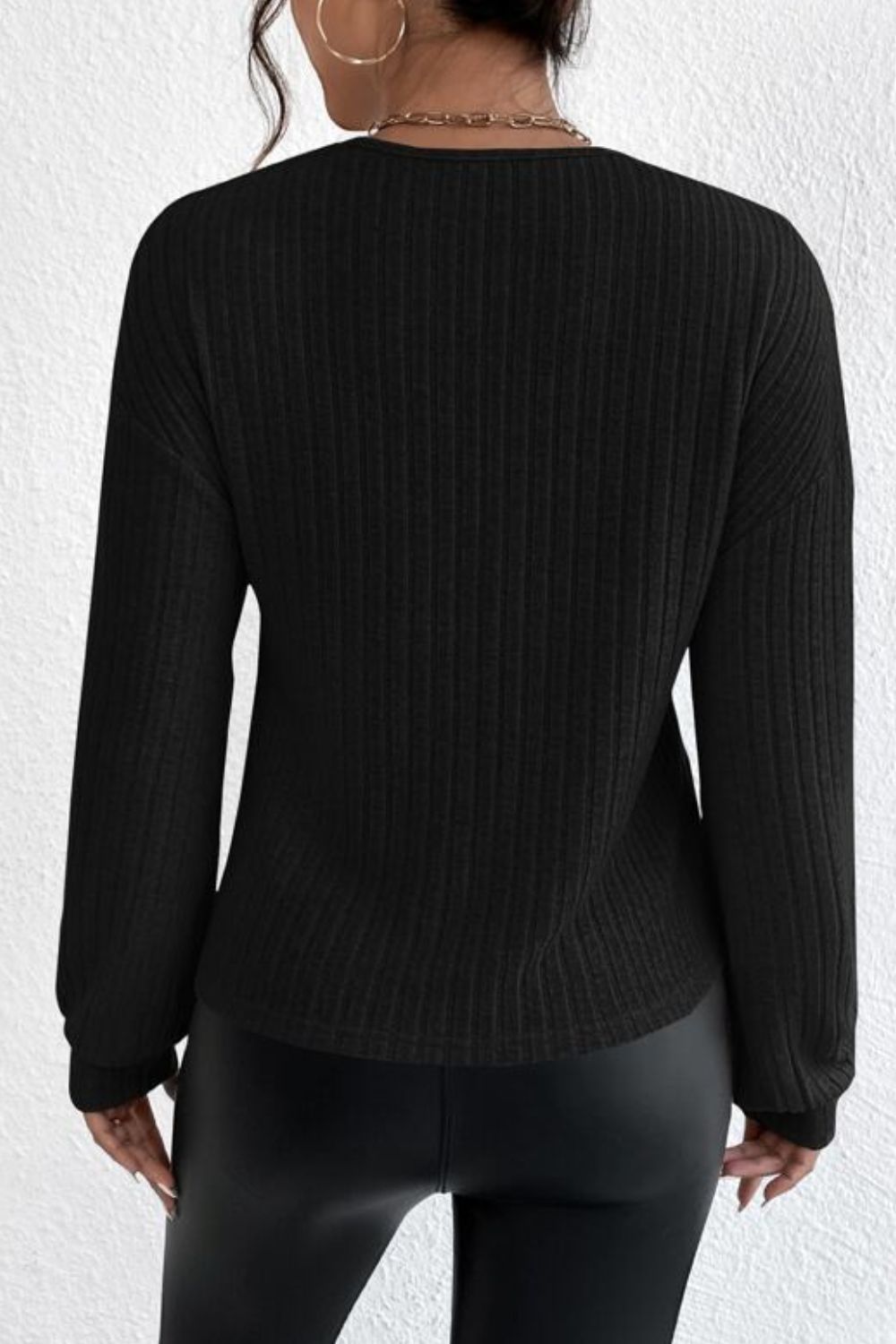 Surplice Dropped Shoulder Long Sleeve T-Shirt - Siennasass