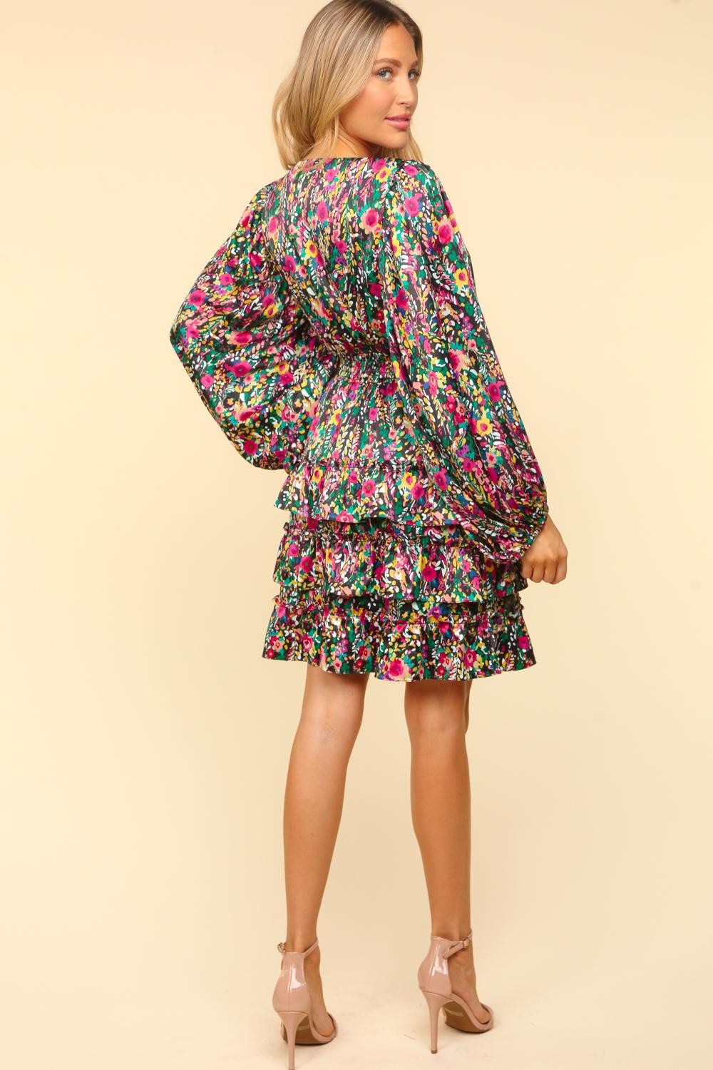 Haptics V-Neck Satin Floral Layered Dress - Siennasass