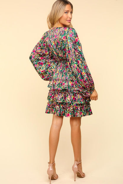 Haptics V-Neck Satin Floral Layered Dress - Siennasass