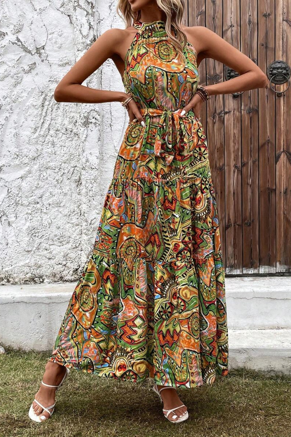 Tied Slit Floral Sleeveless Dress - Siennasass