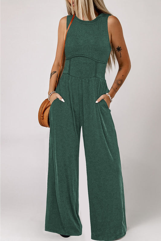 Round Neck Sleeveless Jumpsuit - Siennasass