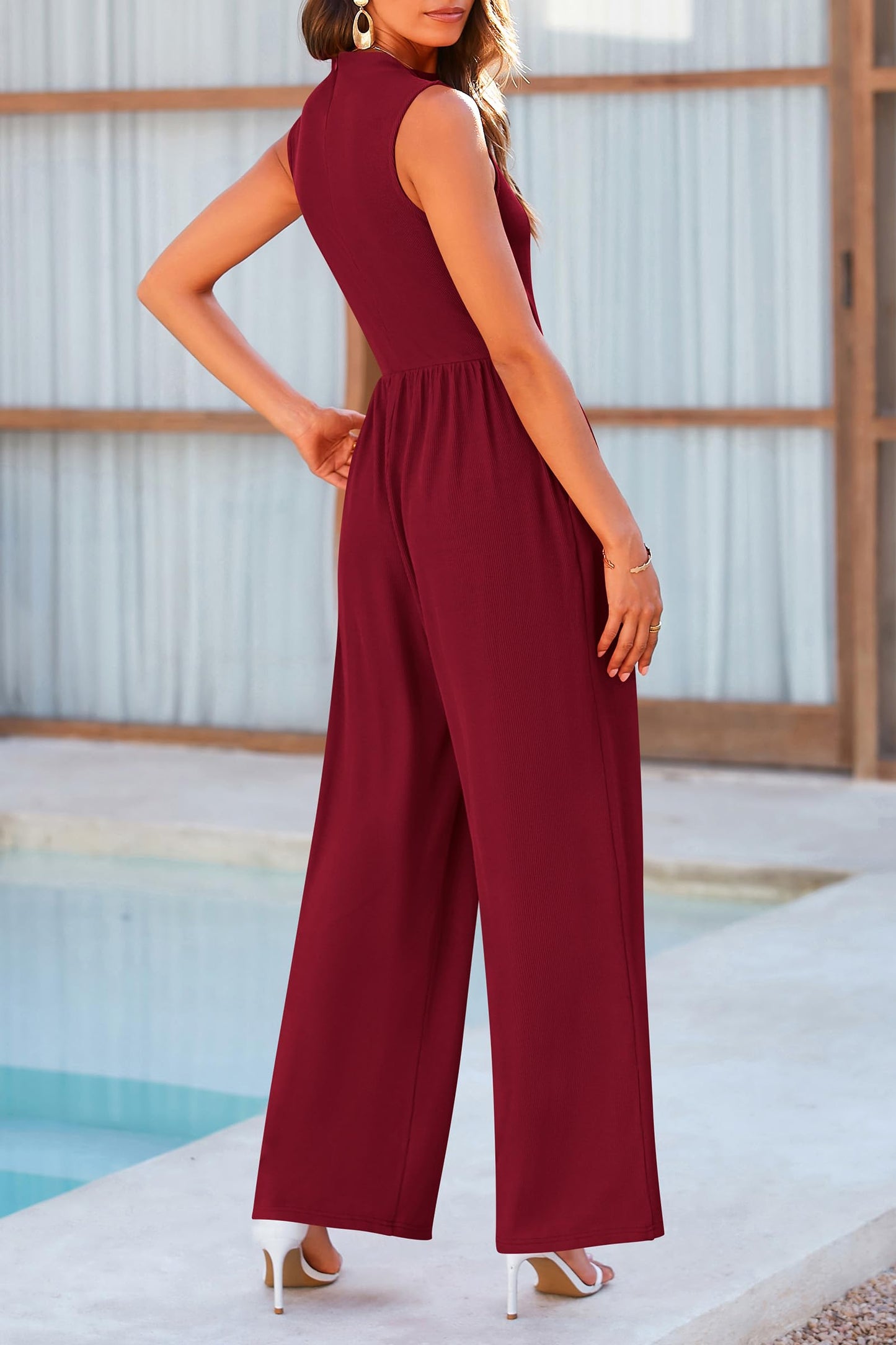 Mock Neck Sleeveless Wide Leg Jumpsuit - Siennasass