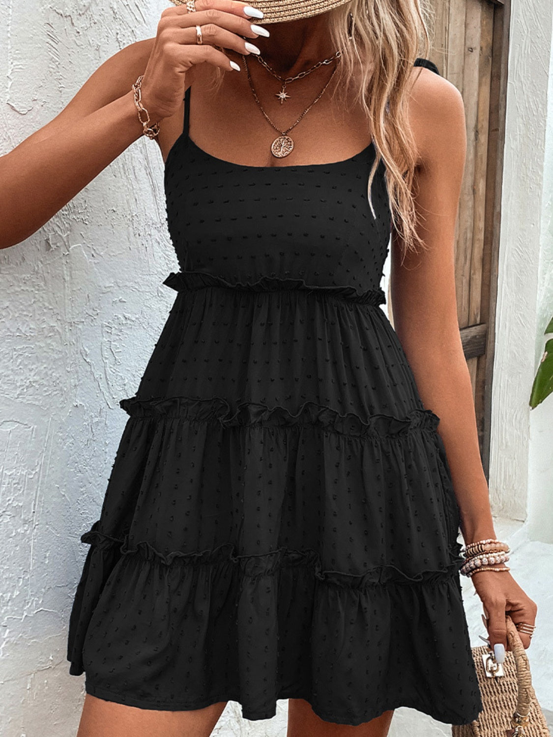 Frill Spaghetti Strap Tiered Dress - Siennasass