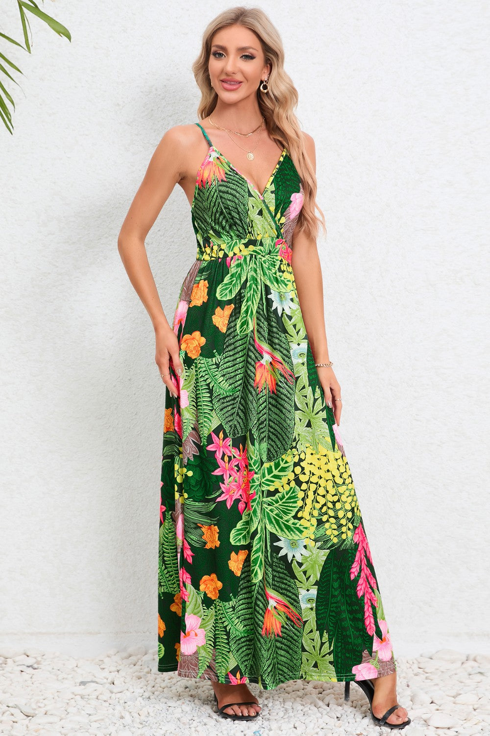 Printed Surplice Maxi Cami Dress - Siennasass