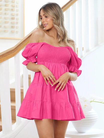 Smocked Flounce Sleeve Mini Dress - Siennasass
