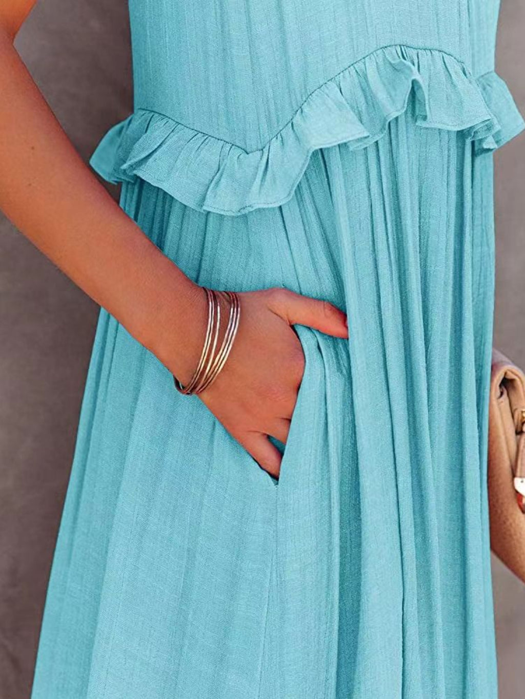 Ruffled Sleeveless Tiered Maxi Dress with Pockets - Siennasass