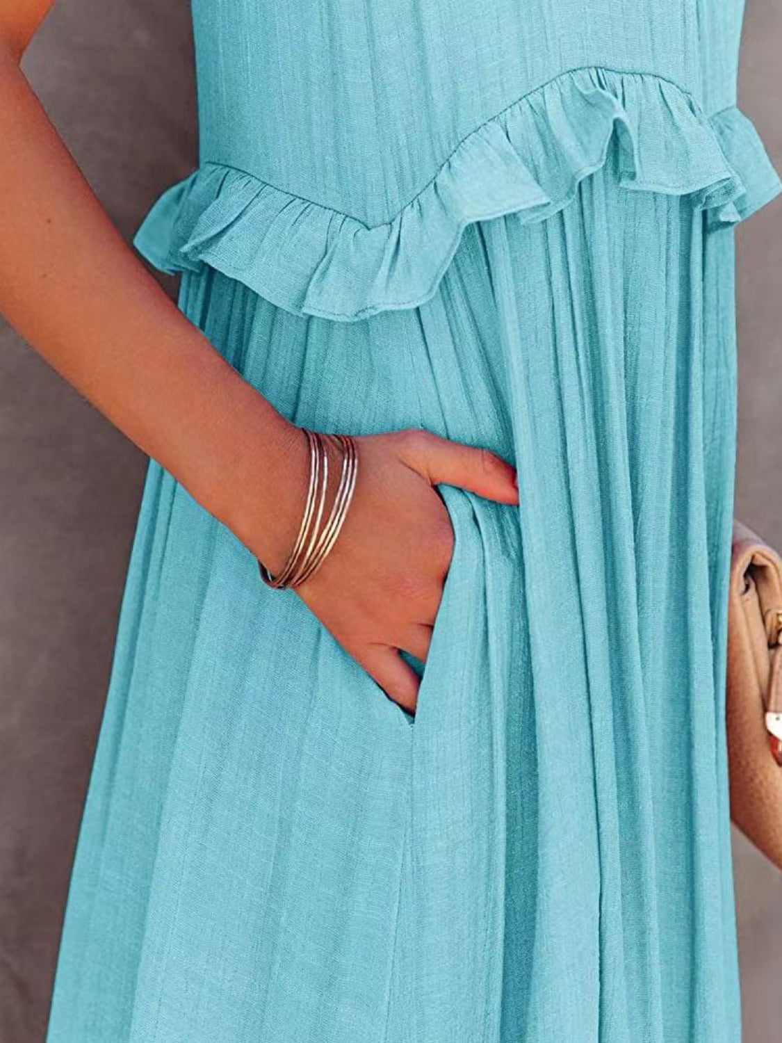 Ruffled Sleeveless Tiered Maxi Dress with Pockets - Siennasass